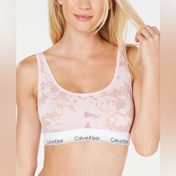 CALVIN KLEIN WO MODERN PRINTED UNLINED BRALETTE FLORAL BURNOUT AURELIE - Picture 1 of 3